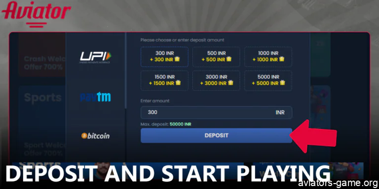 Make a deposit and start playing Aviator